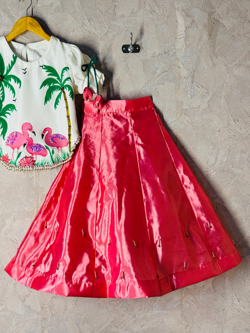Hand-Painted Flamingo Palm Sharara Set