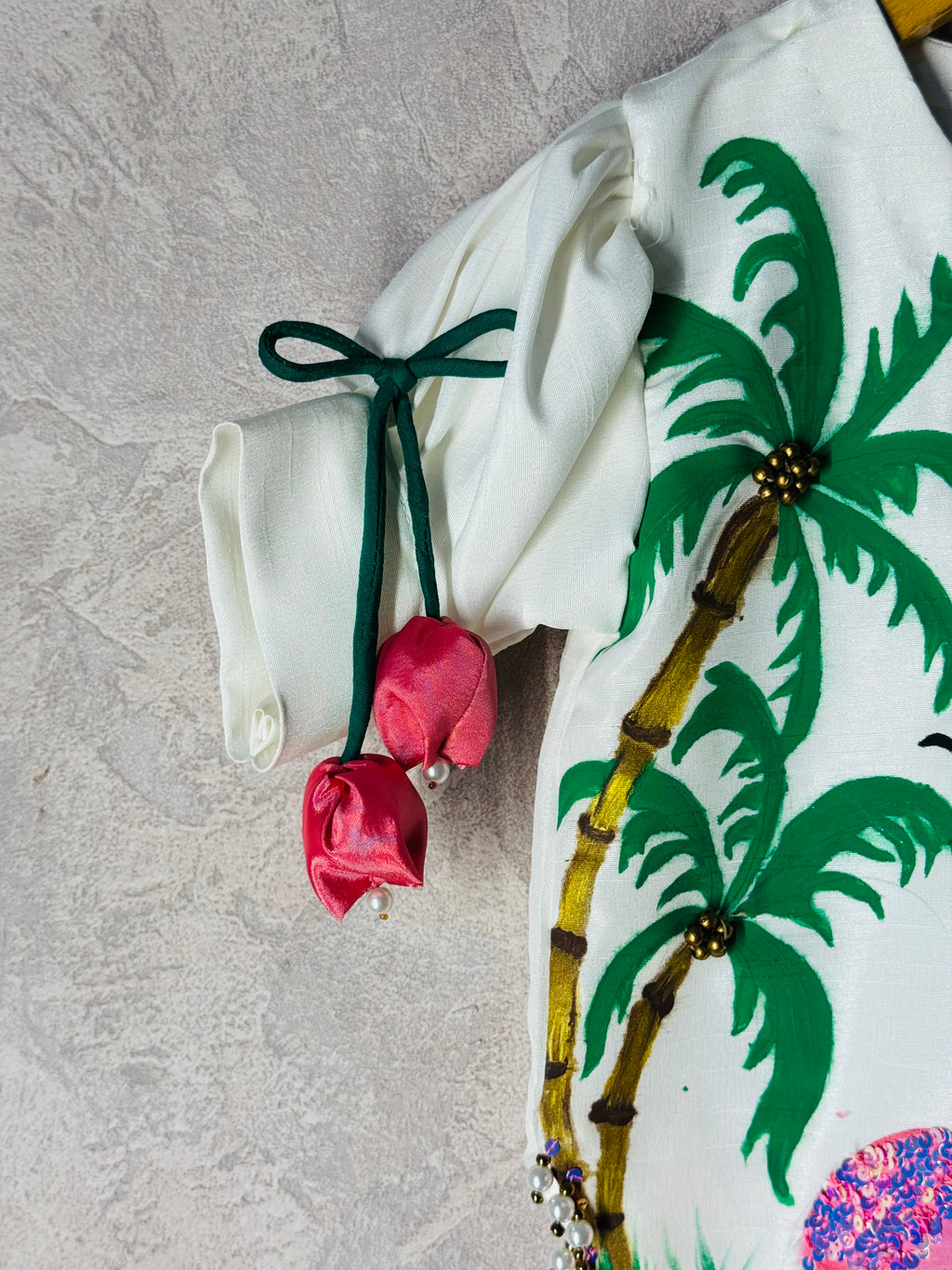 Hand-Painted Flamingo Palm Sharara Set