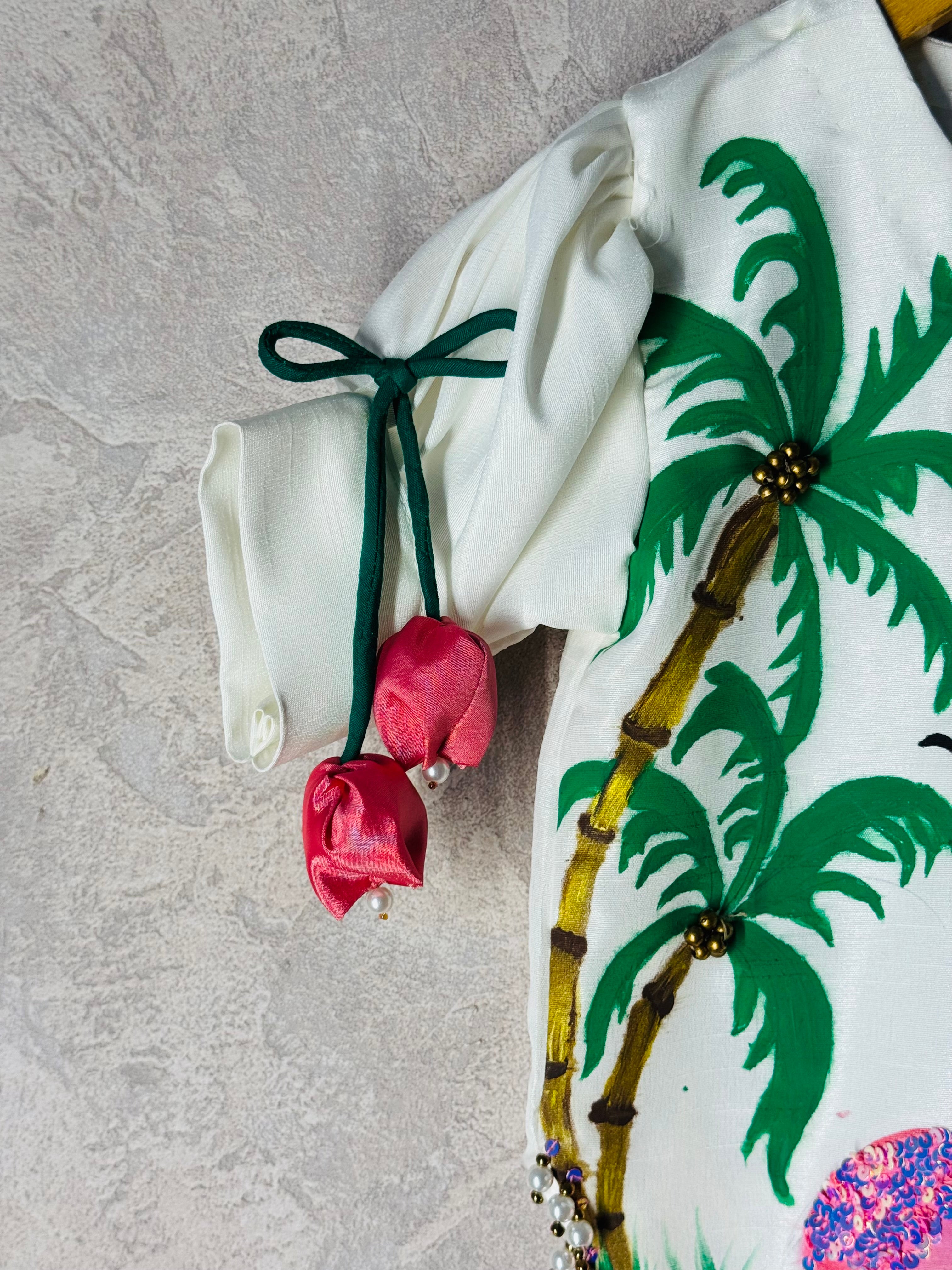 Hand-Painted Flamingo Palm Sharara Set